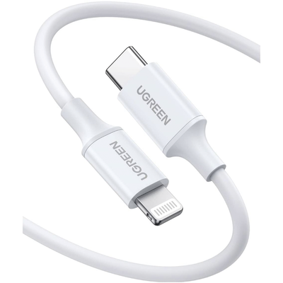 Cable USB-C a Lightning | 1 Metro | Certificado MFi | Carga Rápida 60W | 480 Mbps | PD | Conector C94 | Adecuado para iPhone, iPad y iPod | Protección Integrada | Caja de ABS | Cubierta de TPE | Color Blanco | 2 años de Garantí