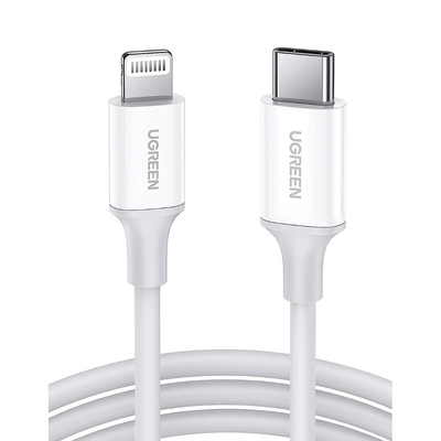 Cable USB-C a Lightning | 1 Metro | Certificado MFi | Carga Rápida 60W | 480 Mbps | PD | Conector C94 | Adecuado para iPhone, iPad y iPod | Protección Integrada | Caja de ABS | Cubierta de TPE | Color Blanco | 2 años de Garantí