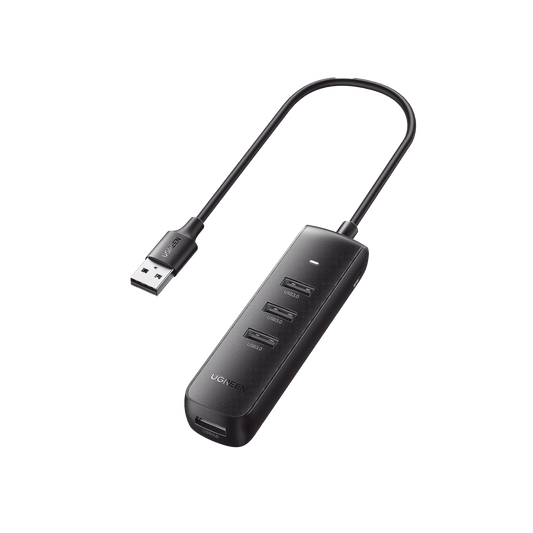 HUB USB-A 3.0 4 en 1 | 4 Puertos USB-A 3.0 (5Gbps) | Cable de 25 cm | Indicador Led | Ideal para Transferencia de Datos | Entrada USB-C para alimentar equipos de mayor consumo como discos duros | Color Negro.