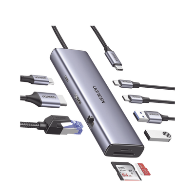 HUB USB-C (Docking Revodok) 9 en 1 | 2 USB-A 3.0 (5Gbps) | 2 USB-C (5Gbps) | USB-C PD Carga 100W | HDMI 4K@60Hz | RJ45 (Gigabit Ethernet) | Lector Tarjetas SD + Micro SD (TF) Simultáneo | Chip de Última Generación | Caja de Aluminio.