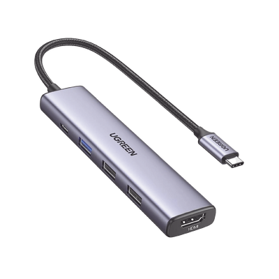 HUB USB-C (Docking Revodok) 5 en 1 | 1 USB-A 3.0 (5Gbps) | 2 USB-A 2.0 (5Gbps) | HDMI 2.0 4K@30Hz | USB-C PD Carga 100W | Cable Trenzado Duradero | Carcasa de Aluminio.