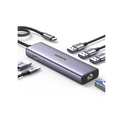 HUB USB-C (Docking Revodok) 6 en 1 | 3 Puertos USB-A 3.0 (5 Gbps) | USB-C PD 100W | HDMI 4K@30Hz | Entrada 1 RJ45 (Gigabit Ethernet) | Chip de Última Generación | Potente Disipación de Calor |  Caja de Aluminio.