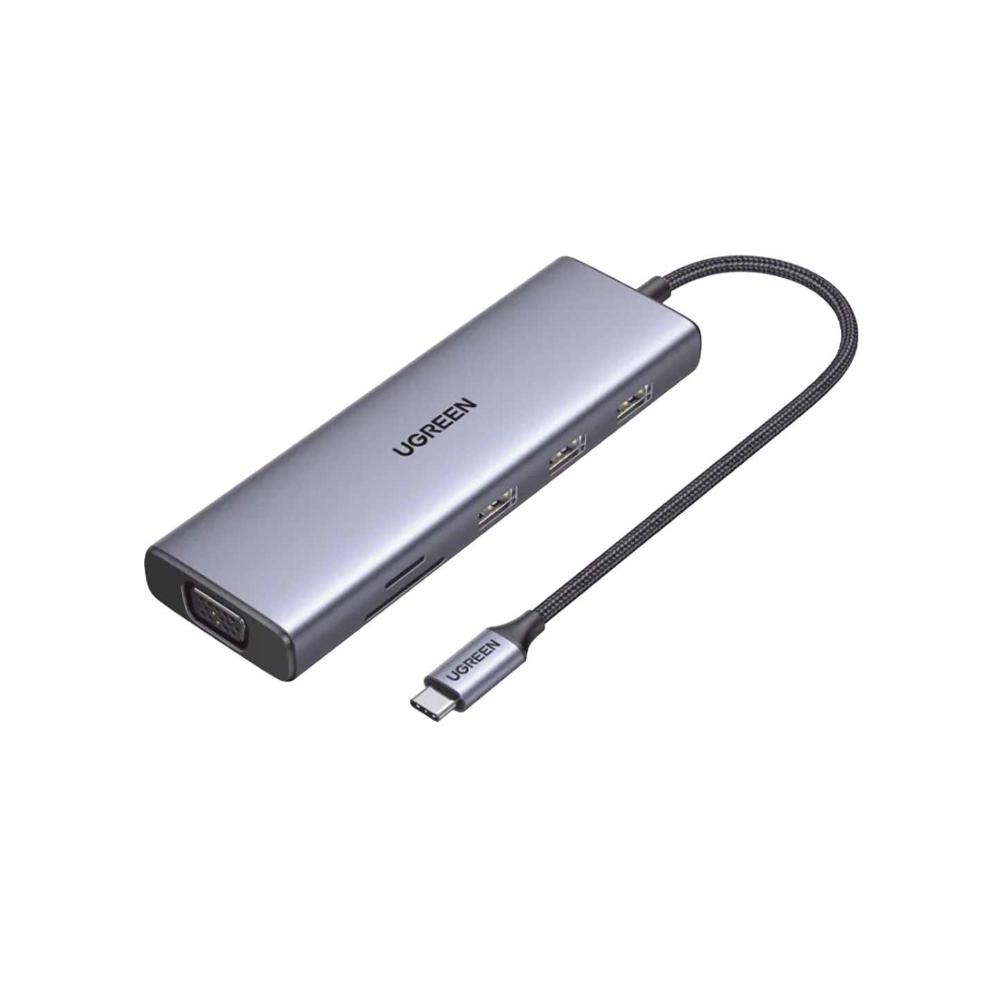 HUB USB-C (Docking Station) 9 en 1 | 3 USB-A 3.0 | USB-C PD Carga 100W | HDMI 4K@30Hz | RJ45 (Gigabit Ethernet) | VGA | Lector Tarjetas SD + Micro SD (TF) Uso Simultáneo | Chip de Última Generación | Caja de Aluminio.