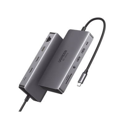 HUB USB-C (Docking Revodok Pro 211) 11 en 1 | 2 Puertos HDMI 8K,4K@60Hz | USB-C 3.2 (10Gbps) | 2 USB-A 3.2 (10Gbps) | USB-A 3.0 (5Gbps) | USB-C PD Carga 100W | RJ45 (Gigabit Ethernet) | SD + Micro SD (TF) Simultáneo | Jack Audio 3.5mm.