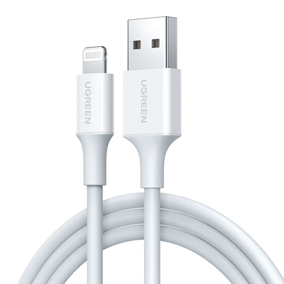 Cable USB-A a Lightning | 1 Metro | Certificado MFi | Carga Rápida 5V/2.4 A| 480 Mbps | PD | Conector C89 | Adecuado para iPhone, iPad y iPod | Protección Integrada | Caja de ABS | Cubierta de TPE | Color Blanco | 2 años de Garant&amp