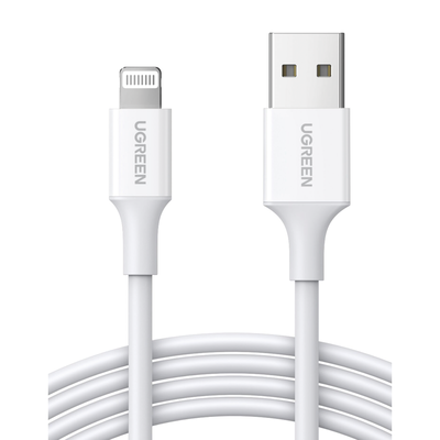 Cable USB-A a Lightning | 1 Metro | Certificado MFi | Carga Rápida 5V/2.4 A| 480 Mbps | PD | Conector C89 | Adecuado para iPhone, iPad y iPod | Protección Integrada | Caja de ABS | Cubierta de TPE | Color Blanco | 2 años de Garant&amp