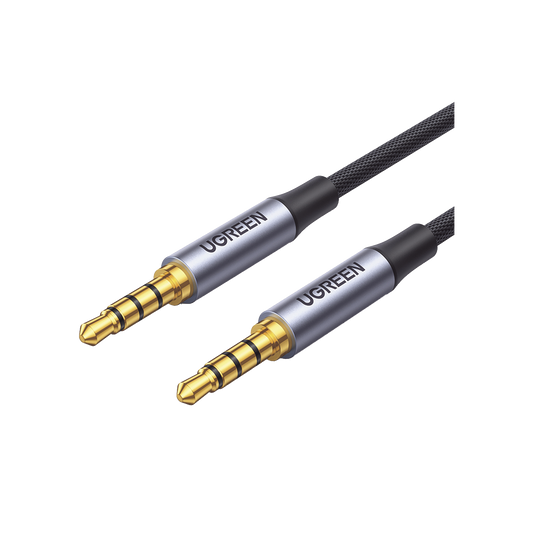 Cable Auxiliar de 3.5mm / Cable Audio Estéreo / Núcleo de Alambre de Cobre Esmaltado / Carcasa de Aluminio Azul + Nylon Trenzado /  Soporta Micrófono / 2 Metros
