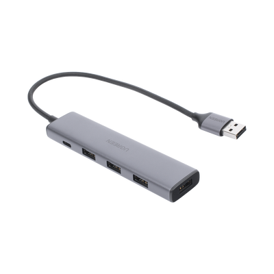 HUB USB-A 3.0 Multipuertos / 4 Puertos USB-A 3.0 (5Gbps) / Cable 20 cm / Ideal para Transferencia de Datos / Entrada Tipo C para alimentar equipos de mayor consumo como discos duros / 4 en 1 / Carcasa de Aluminio.