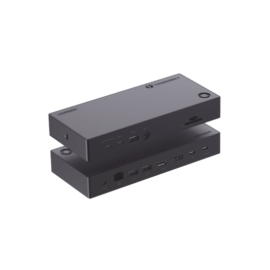 HUB THUNDERBOLT 4 (Docking Station) 12 en 1 / 1 USB-C Thunderbolt 4 / HDMI 2.0 y DisplayPort 8K@30Hz / 3 USB-A 3.0 (5Gbps) / 2 USB-C (10Gbps) / RJ45 (Gigabit Ethernet) / Lector de Tarjetas SD 4.0 y MicroSD (TF) / Entrada Aux. 3.5mm
