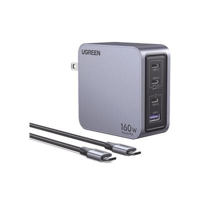 Cargador de 160W serie Nexode Pro | 4 Puertos de Carga Rápida | 3 USB-C | 1 USB-A | Tecnología GaNInfinity | PD3.1 de 140W / QC4.0 | Tecnología de Protección Térmica | Optimiza la Carga | Caja de Aluminio | Incluye Cable