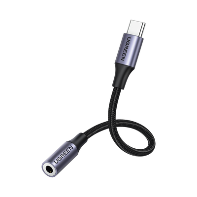 Adaptador USB Tipo C a Jack 3.5mm / Cable de 10 cm / Soporta CTIA/OMTI / HiFi / Plug & Play / Funda Anti Torceduras / Carcasa de Aluminio / Nylon Trenzado / Llama, Escucha Música y Controla.