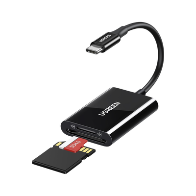 Lector de Tarjetas USB-C 3.1 | Soporta Micro-SD (TF) /SD | 5Gbps | 170 MB/s | OTG | Soporta hasta 2TB | Admite intercambio en Caliente | 2 tarjetas simultaneas | Soporta Windows/Mac OS/Linux | Color Negro.