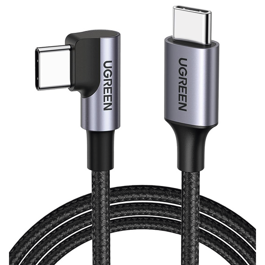 Cable USB-C a USB-C | 1 Metro | Conector con Ángulo Recto de 90° | Carga Rápida de hasta 60W | 480 Mbps | PD3.0 | QC4.0/3.0/2.0 | FPC | AFC | Protección Integrada| Caja de Aluminio | Nylon Trenzado | Color Negro