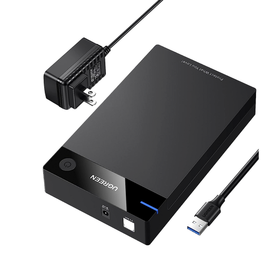 Carcasa Disco Duro 3.5" con Cable USB 3.0 y Adaptador de Corriente 12V 2A Incluido, Caja Disco Duro USB 3.0 con UASP para HDD SSD SATA I/II/III, Hasta 16 TB.