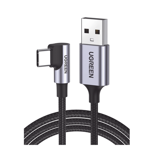 Cable USB-A a USB-C | 1 Metro | Conector con Ángulo Recto de 90° | Carga Rápida de hasta 60W | 480 Mbps | PD3.0 | QC4.0/3.0/2.0 | FPC | AFC | Protección Integrada| Caja de Aluminio | Nylon Trenzado | Color Negro