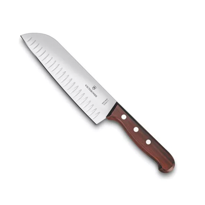 Cuchillo Santoku Wood de 17 cm, filo con alvéolos estilo Japones.