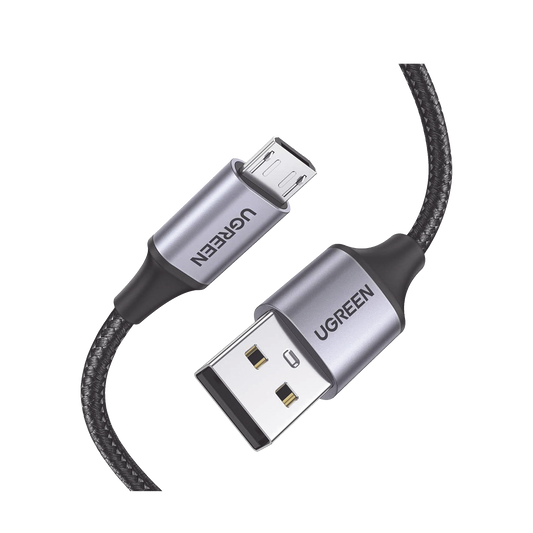 Cable USB-A a Micro USB | 1 Metro | Carga Rápida | QC 3.0/2.0 | FPC | AFC | Transferencia de datos de 480 Mbps | Recarga hasta 18W | Protección Integrada | Caja de Aluminio | Nylon Trenzado | Color Negro | 2 años de Garantía.