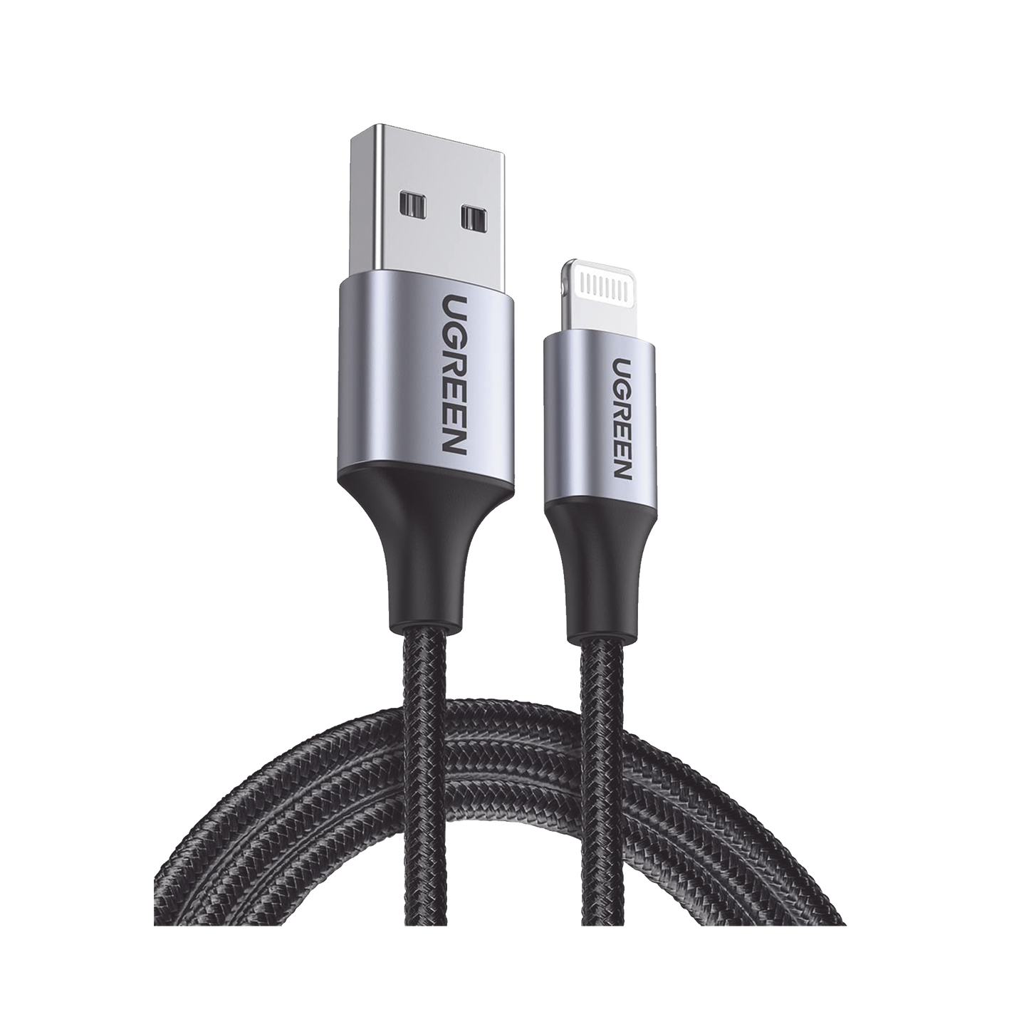 Cable USB-A a Lightning | 1 Metro | Certificado MFi | Carga Rápida 5V/2.4 A | 480 Mbps | Conector C94 | Adecuado para iPhone, iPad y iPod | Protección Integrada | Caja de Aluminio | Nylon Trenzado | Color Negro | 2 años de Garant&iacu