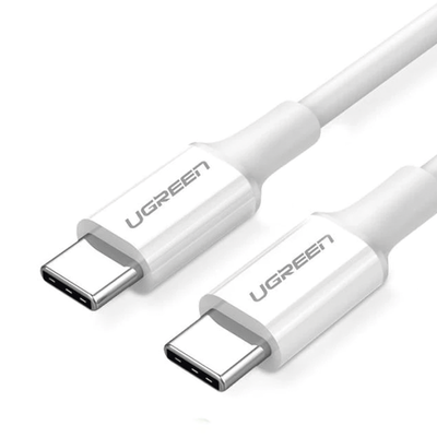 Cable USB-C a USB-C | 1 Metro | Carga Rápida de hasta 60W | Transferencia de datos de 480 Mbps | PD3.0 | QC 4.0/3.0/2.0 | FPC | AFC | Duradero y Flexible| Caja ABS | Cubierta de TPE | Color Blanco | 2 años de Garantía.