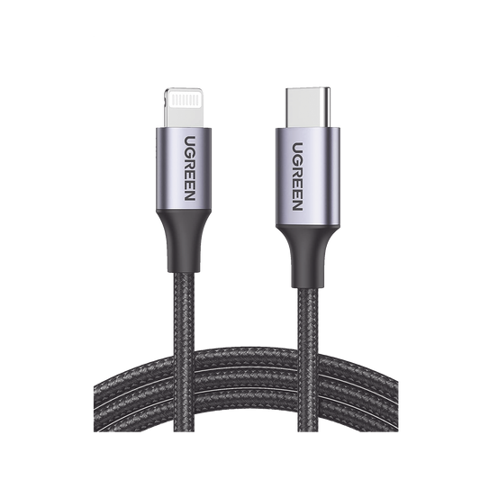 Cable USB-C a Lightning | 1 Metro | Certificado MFi | Carga Rápida 60W | 480 Mbps | Conector C94 | Adecuado para iPhone, iPad y iPod | Protección Integrada | Caja de Aluminio | Nylon Trenzado | Color Negro | 2 años de Garantía