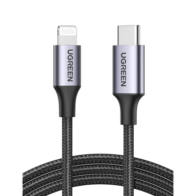 Cable USB-C a Lightning | 2 Metros | Certificado MFi | Carga Rápida 60W | 480 Mbps | Conector C94 | Adecuado para iPhone, iPad y iPod | Protección Integrada | Caja de Aluminio | Nylon Trenzado | Color Negro | 2 años de Garantía