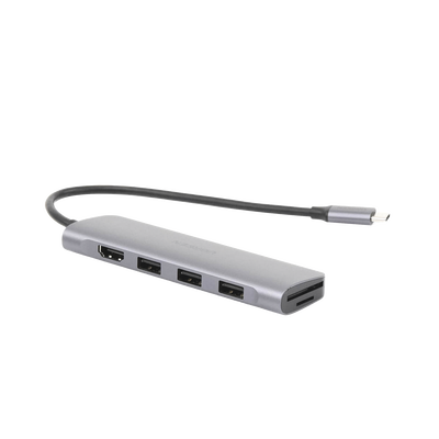 HUB USB-C Multipuertos / HDMI 4K@30Hz  / 3 Puertos USB-A 3.0 / Lector Tarjeta SD+TF (Uso Simultáneo) / 6 en 1 / Carcasa de Aluminio.