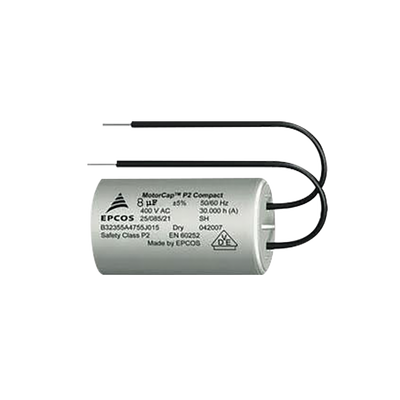 CAPACITOR DE ARRANQUE DE 8uF, 400V CON CABLES PARA BARRERA SERIE 615