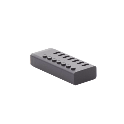 HUB de 7 Puertos USB 3.0  / 4 puertos de Carga Inteligente / Interruptor Individual / Indicadores LED / USB 3.0 a 5Gbps / 1 USB-C Hembra (solo datos) / Incluye Adaptador de Corriente 12V 2A / 7 en 1