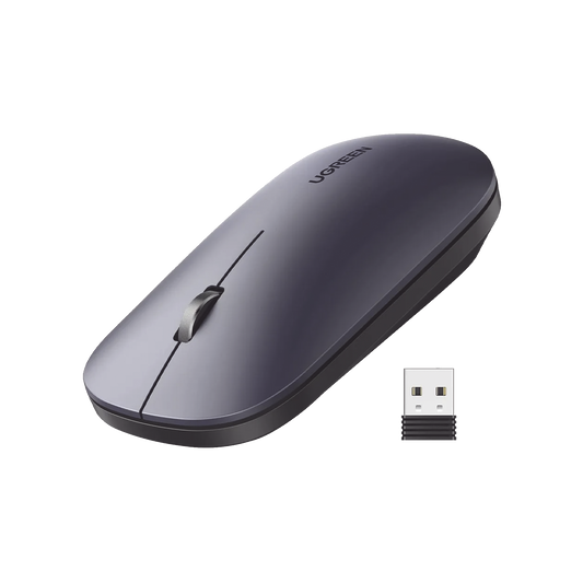 Mouse inalámbrico 2.4 GHz | Ultra Delgado y Silencioso | DPI 1000/1600/2000/4000 (Ajustable)  | Alcance 10m | Scroll de Aluminio | Adaptable a diferentes superficies | Diseño suave al tacto | Contiene Receptor USB | Color Negro.