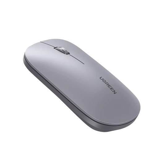 Mouse inalámbrico 2.4 GHz | Ultra Delgado y Silencioso | DPI 1000/1600/2000/4000 (Ajustable) | Alcance 10m | Scroll de Aluminio | Adaptable a diferentes superficies | Diseño suave al tacto | Contiene Receptor USB | Color Gris.