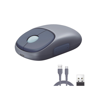 Mouse Inalámbrico  FUN＋ / Recargable / 2.4G & Bluetooth / 4 Niveles de DPI / Silencioso / Ergonómico / 5 Botones / Compatible con Windows, macOS 10.5, Android iOS Linux y Chrome OS / Color Azul