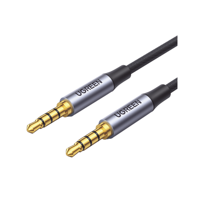 Cable Auxiliar de 3.5mm / Cable Audio Estéreo / Núcleo de Alambre de Cobre Esmaltado / Carcasa de Aluminio Azul + Nylon Trenzado /  Soporta Micrófono / 5 Metros