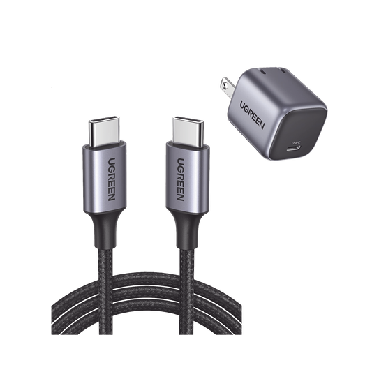 Kit de Cargador de 20w y Cable USB-C / Incluye 1 Pza 90902 / 1 Pza 50150 / Tecnología Inteligente / Carga Rápida / Cable de 1 Metro / Carcasa de Aluminio / Nylon Trenzado