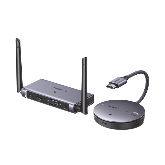 Transmisor y Receptor Inalámbrico HDMI | 50m | Salida HDMI y VGA (Simultanea) | Audio 3.5mm | Efecto 3D | Luz Indicadora LED | Clic and Go | Señal Estable | Amplia Compatibilidad | Conecta con un Clic.