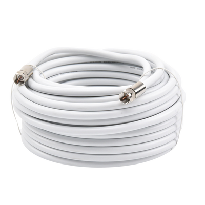 Jumper Coaxial con Cable Tipo RG-6 en Color Blanco de 15.24 Metros de Longitud y Conectores F Macho en Ambos Extremos. 75 Ohm de Impedancia.