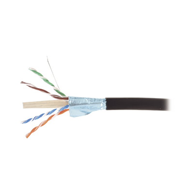 Bobina de Cable Blindado F/UTP de 4 Pares, Para Exterior con Gel, Cat6A (23 AWG), Industrial para Climas Extremos, Enterrado Directo, Color Negro, 305 m