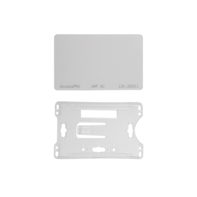 Kit de  Tag UHF tipo Tarjeta para lectoras de largo alcance 900 MHZ / EPC GEN 2 / ISO 18000 6C / No imprimible / Incluye porta tarjeta