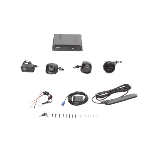 Kit DVR Móvil 1080P / Incluye 4 Cámaras TURBOHD 1080P / Modulo 4G y GPS / Soporta Memoria SD / Visualización por HikConnect Teams