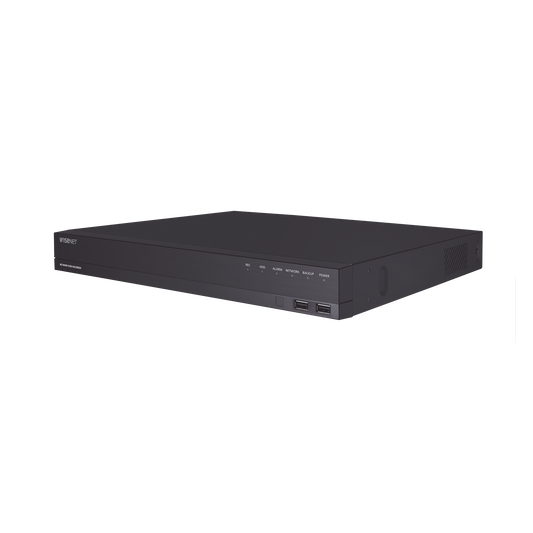 NVR 16 canales grabacion hasta 8MP / H.265 / P2P Wisenet / 16 puertos PoE Plug and Play / 80 Mbps para grabacion.