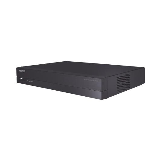 NVR 4 canales grabacion hasta 8MP / H.265, H.264 / P2P Wisenet / 4 puertos PoE Plug and play / soporta 1 disco duro (no incluido).