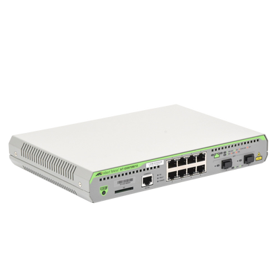 Switch Administrable CentreCOM GS970M, Capa 3 de 8 Puertos 10/100/1000 Mbps + 2 puertos SFP Gigabit