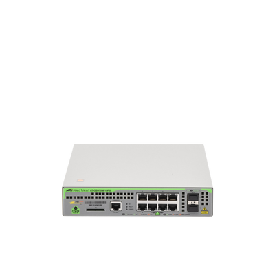 Switch PoE+ Administrable CentreCOM GS970M, Capa 3 de 8 Puertos 10/100/1000 Mbps + 2 SFP Gigabit, 124 W