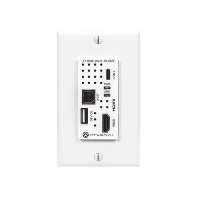 Placa de pared con Switcher y Transmisor HDBaseT con entradas HDMI y USB-C con concentrador USB para integración de AV