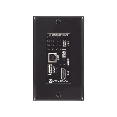 Placa de pared con Switcher y Transmisor HDBaseT con entradas HDMI y USB-C con concentrador USB para integración de AV