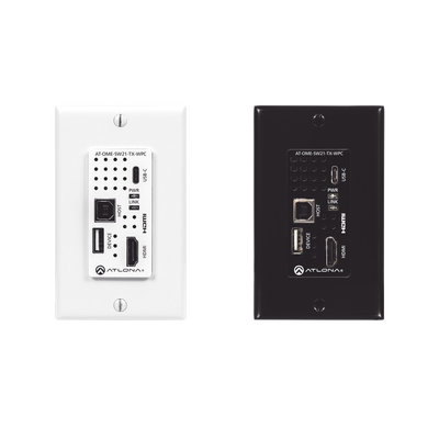 Placa de pared con Switcher y Transmisor HDBaseT con entradas HDMI y USB-C con concentrador USB para integración de AV