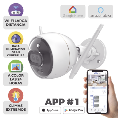 Bala IP 2 Megapíxel / Wi-Fi  / Doble Lente / COLORES EN OSCURIDAD /  Notificación a la App al Detectar Personas o Vehículos  / Grabación en la nube / Audio de dos vías / Luz Estroboscópica / Sirena / Ranura Para M