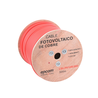 Carrete de 500 Metros / Cable Fotovoltaico Rojo  / Material COBRE / 6mm² (10AWG) / 2000 Vcc