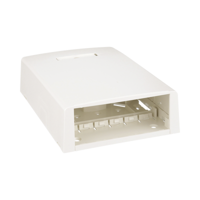 Caja de Montaje en Superficie, Con Accesorio para Resguardo de Fibra Óptica, Para 12 Módulos Mini-Com, Color Blanco Mate