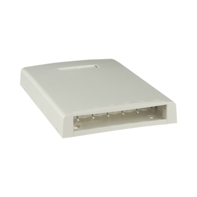 Caja de Montaje en Superficie, Con Accesorio para Resguardo de Fibra Óptica, Para 6 Módulos Mini-Com, Color Blanco Mate