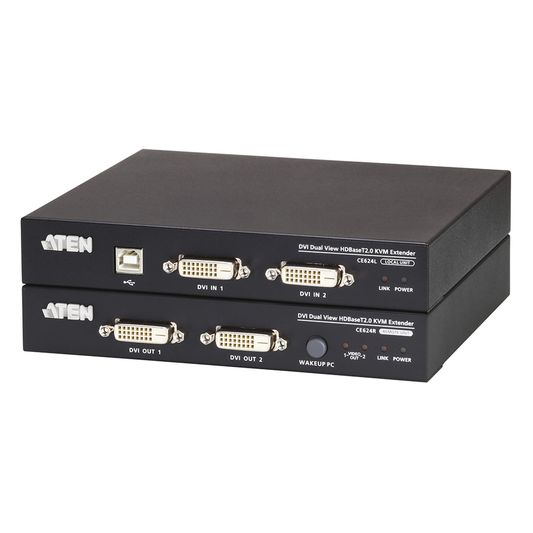 Extensor KVM| HDBaseT extiende las señales de video, audio USB y RS-232 a través de un solo cable Cat6/6a | 2.0 DVI | Dual Display | USB (1929x 1200 a 100m)
